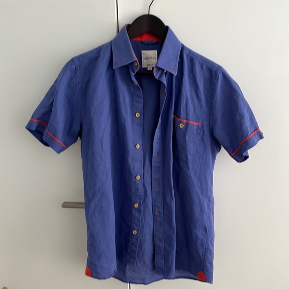 Beautiful linen blue shirt and with red accents - vintage - Picture 1 of 6